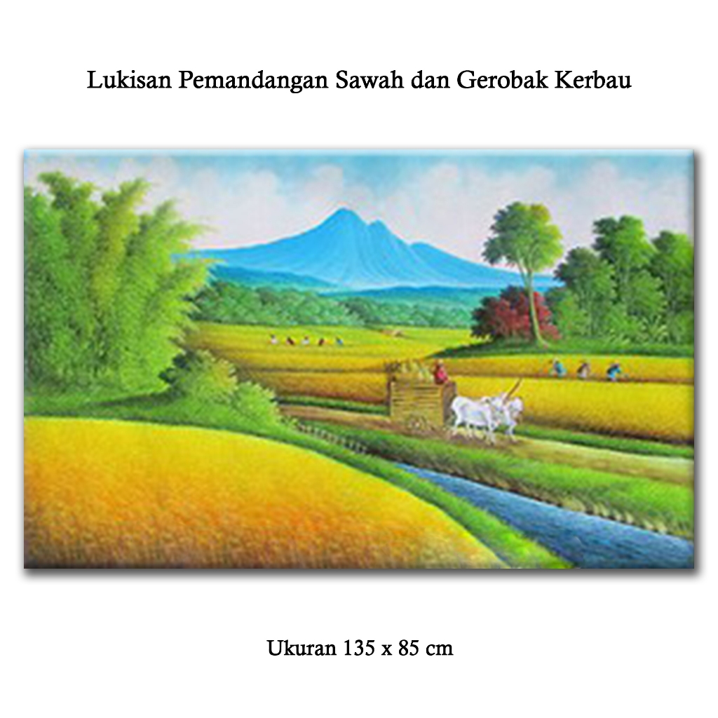 Lukisan Pemandangan Sawah dan Gerobak Kerbau LP002