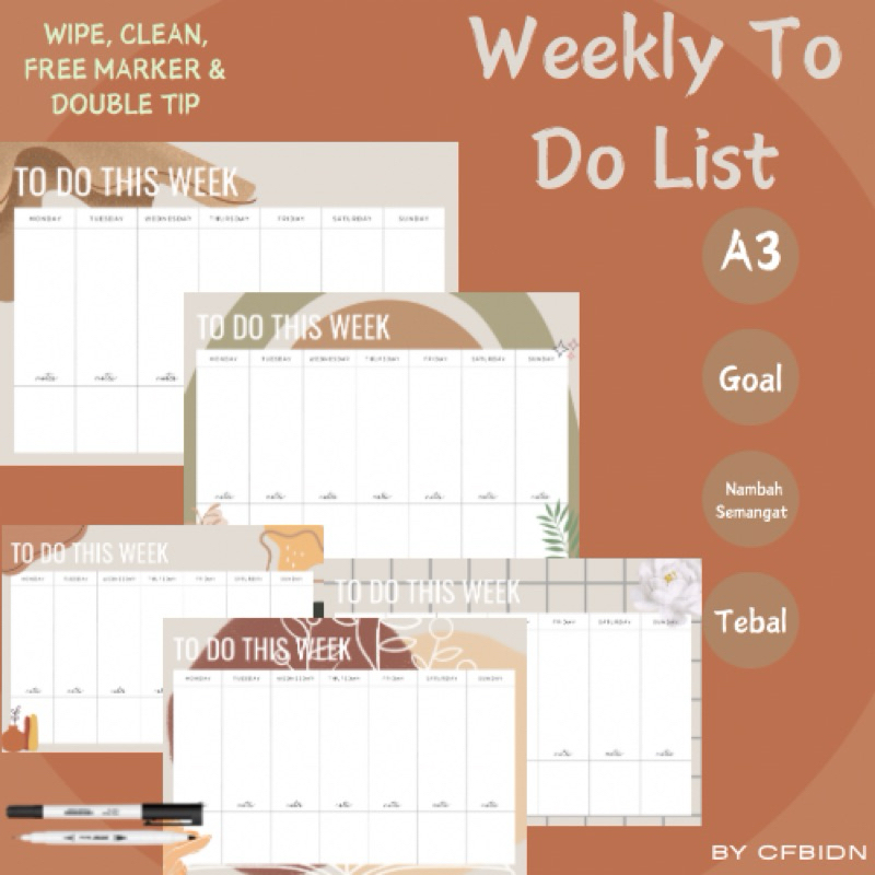 

Weekly To-Do List Planner A3 – Pengingat Produktivitas & Jadwal Mingguan di Dinding/Meja