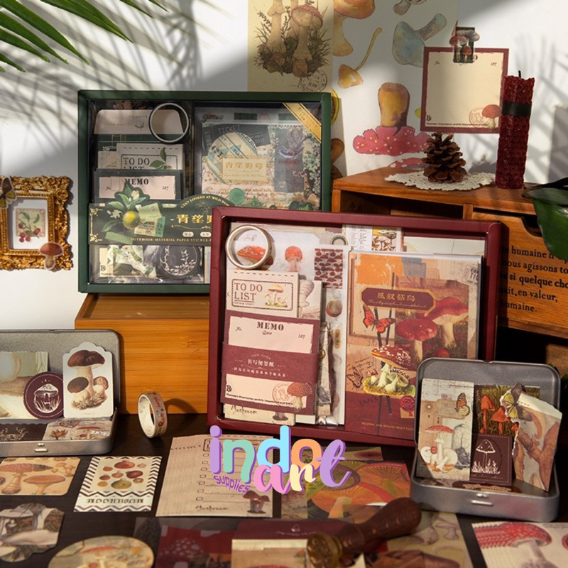 

(IAS) Journal Set Kit Gift Box Isi 125 pc Set 12 in 1 Warm Mail Series / Vintage Style Scrapbook Lucu