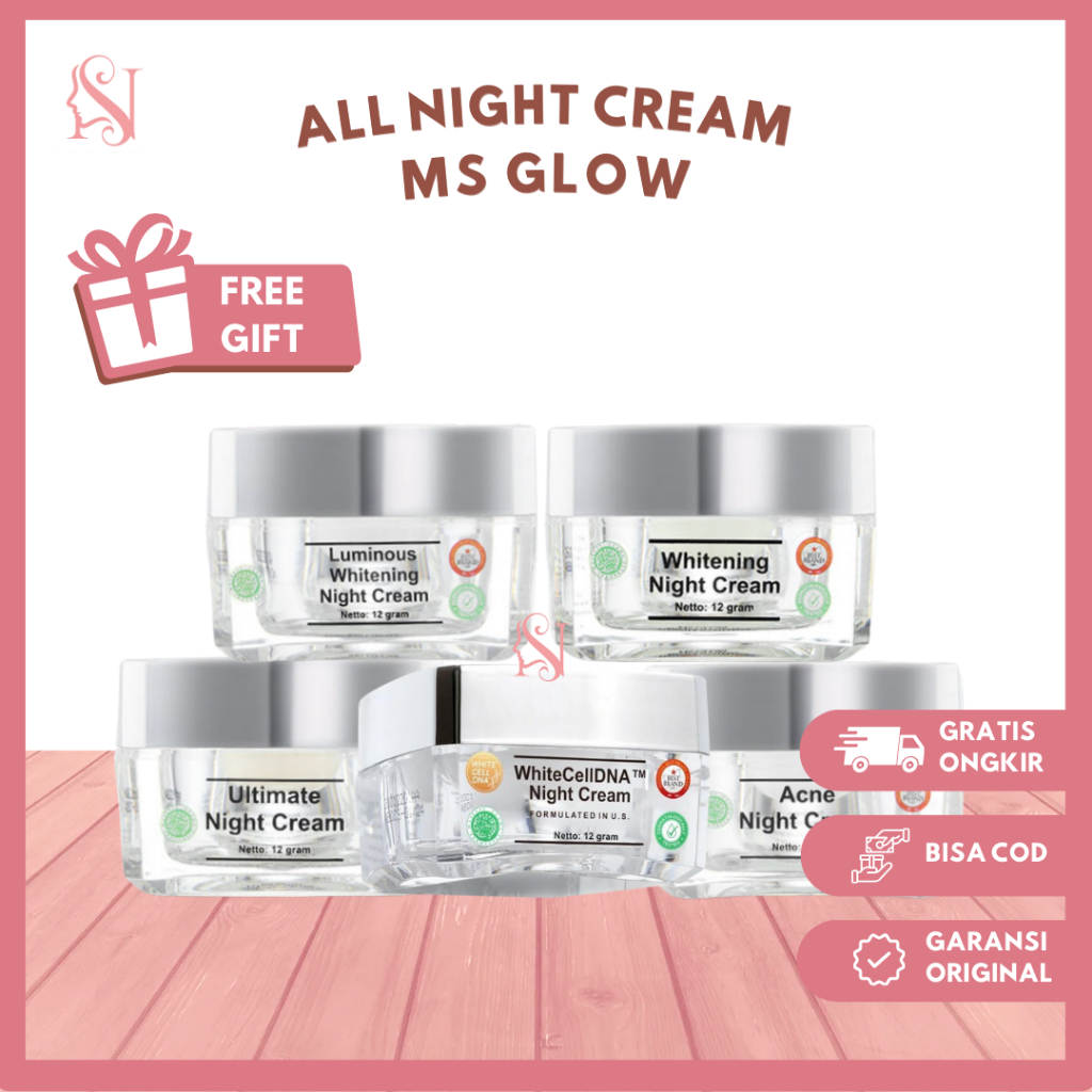 NIGHT CREAM MS GLOW WAJAH BERJERAWAT KUSAM FLEK HITAM