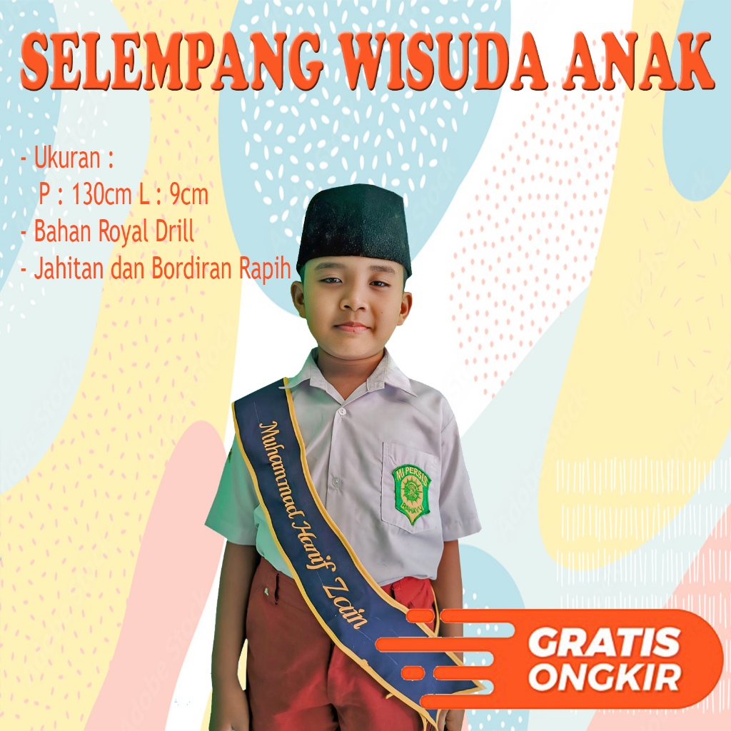 Selempang Wisuda Anak PAUD TK SD Bordir Nama