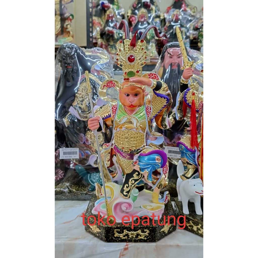 patung dewa Kera sakti / Sun Go Kong - kayu taiwan - 12 inch - antena - l24
