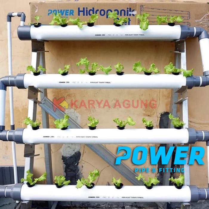 Pipa Hidroponik Tanpa Timbal Set POWER / Paket Pipa PVC Lubang dan Fitting Hydroponic Starter Kit