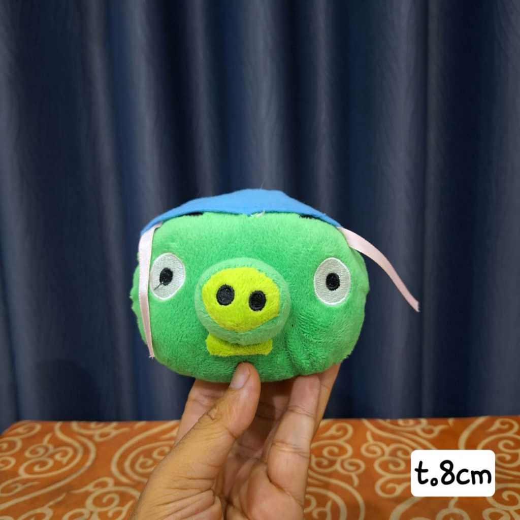 Boneka Angry Bird Pig Babi Hijau Kecil Topi Biru Gantungan Lucu