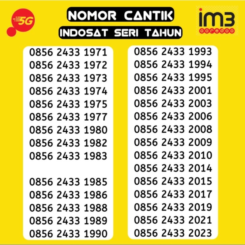 Kartu Perdana Nomor Cantik Indosat Seri Tahun Lahir