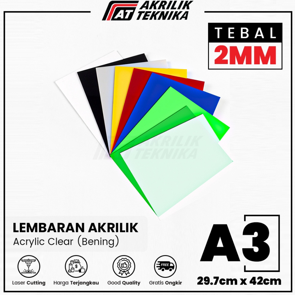 

Super Heboh Acrylic Sheet Lembaran Akrilik Clear Bening Hitam Putih Merah Kuning Biru Hijau A3 2mm