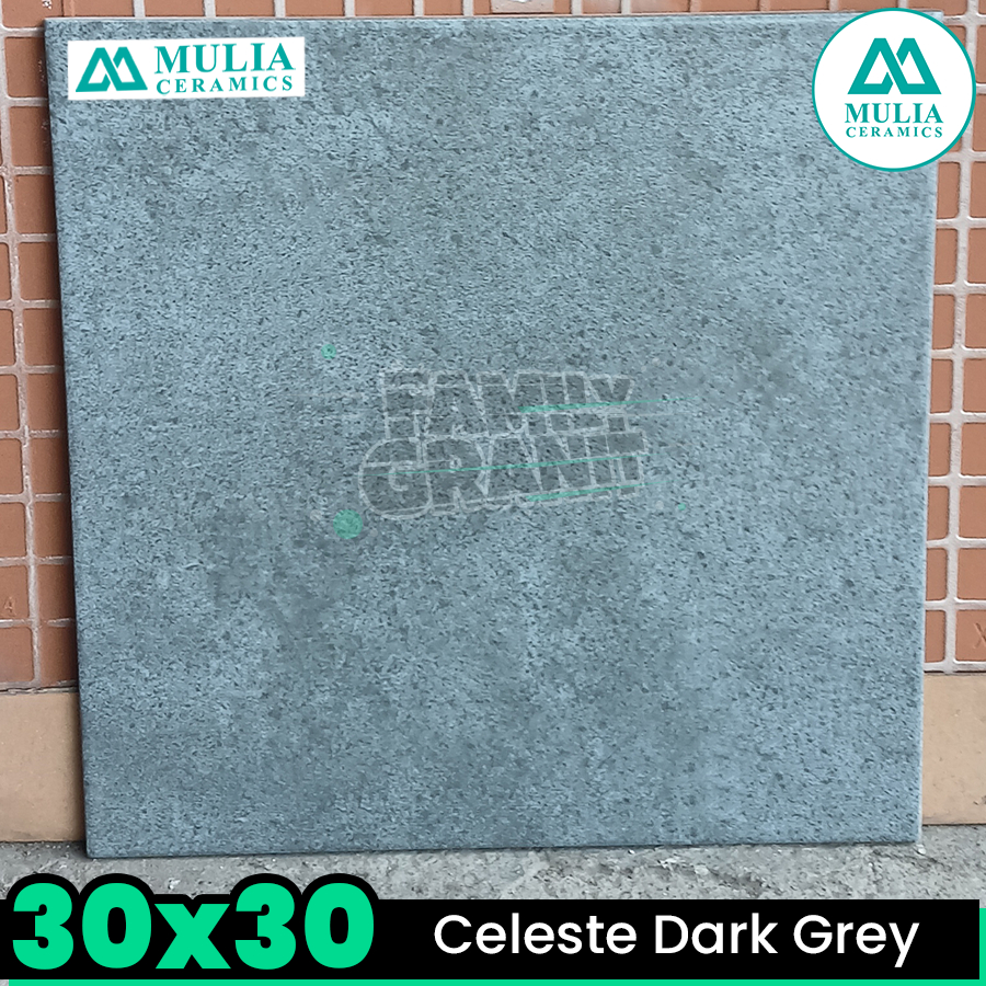 Keramik Kasar 30x30 Mulia Celeste Dark Grey Motif Batu Lantai Teras/Garasi/Carport