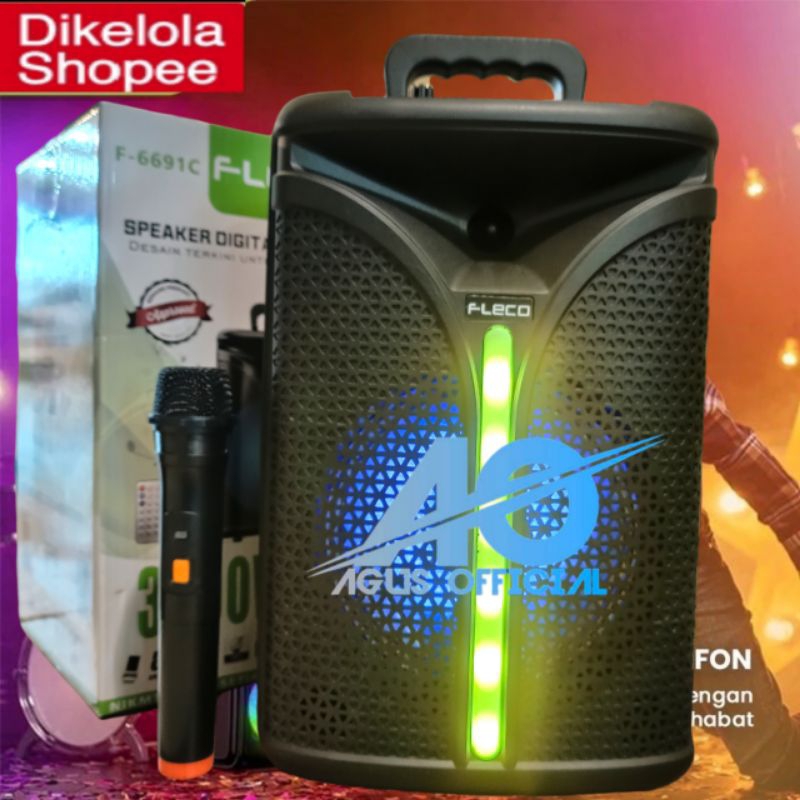 ✅Cod Speaker Bluetooth Fortabel Mic Wireless Support gitar Fleco f6691 mic wireless X Bass Radio blu