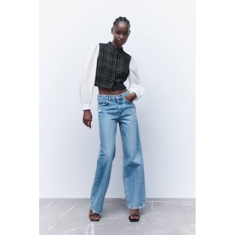 CROP TOP BLAZER TWEED ZARA ORI 100% (SIZE M)