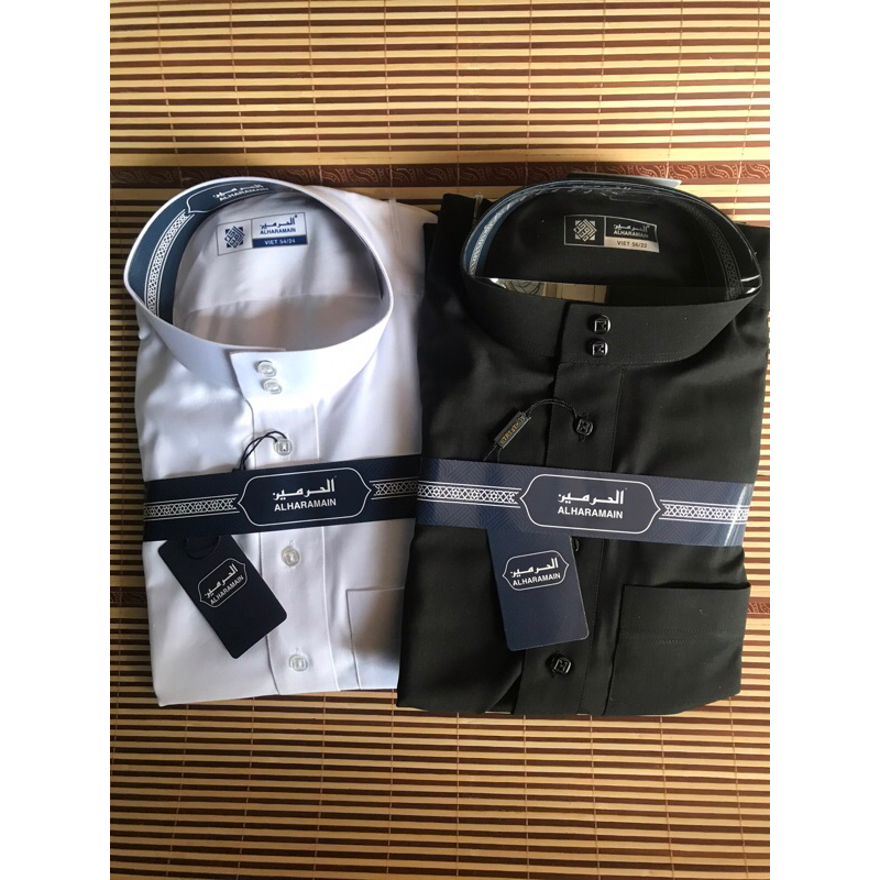 Jubah Al-Haramain Woll non manset, warna Hitam & Putih