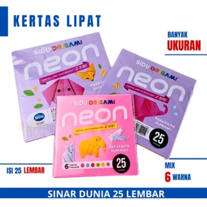 

Kertas Origami Neon SIDU 2 sisi Isi 25 lembar