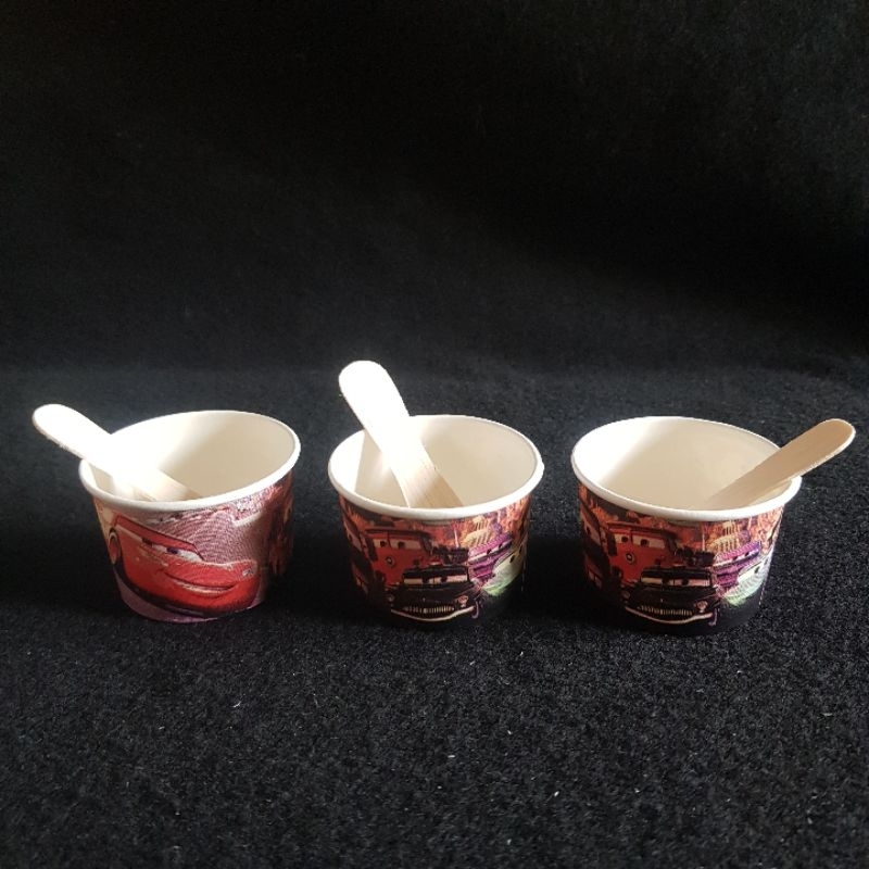 50pcs Paper Cup Ice Cream Motif Kartun 50ml + sendok Es Krim / Gelas Kertas Tanpa Tutup