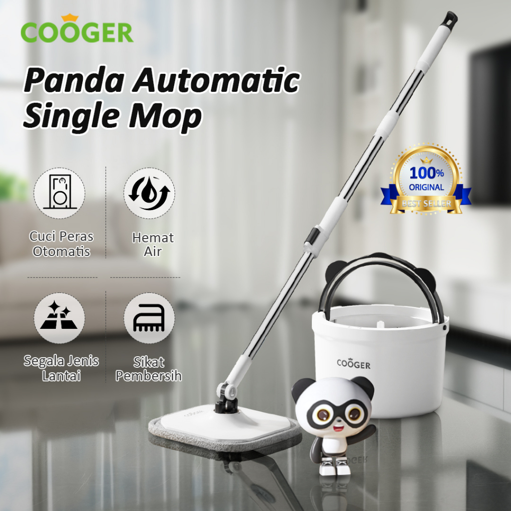 COOGER Alat Pel Lantai Bentuk Panda Single Spin Mop With Dual Bucket Panda Spin Mop Pel Panda Serbag