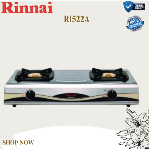 RINNAI KOMPOR GAS 2 TUNGKU RI-522 A/RI-522A/RI522A/RI 522A/RI 522 A/ORIGINAL RINNAI/GARANSI RESMI