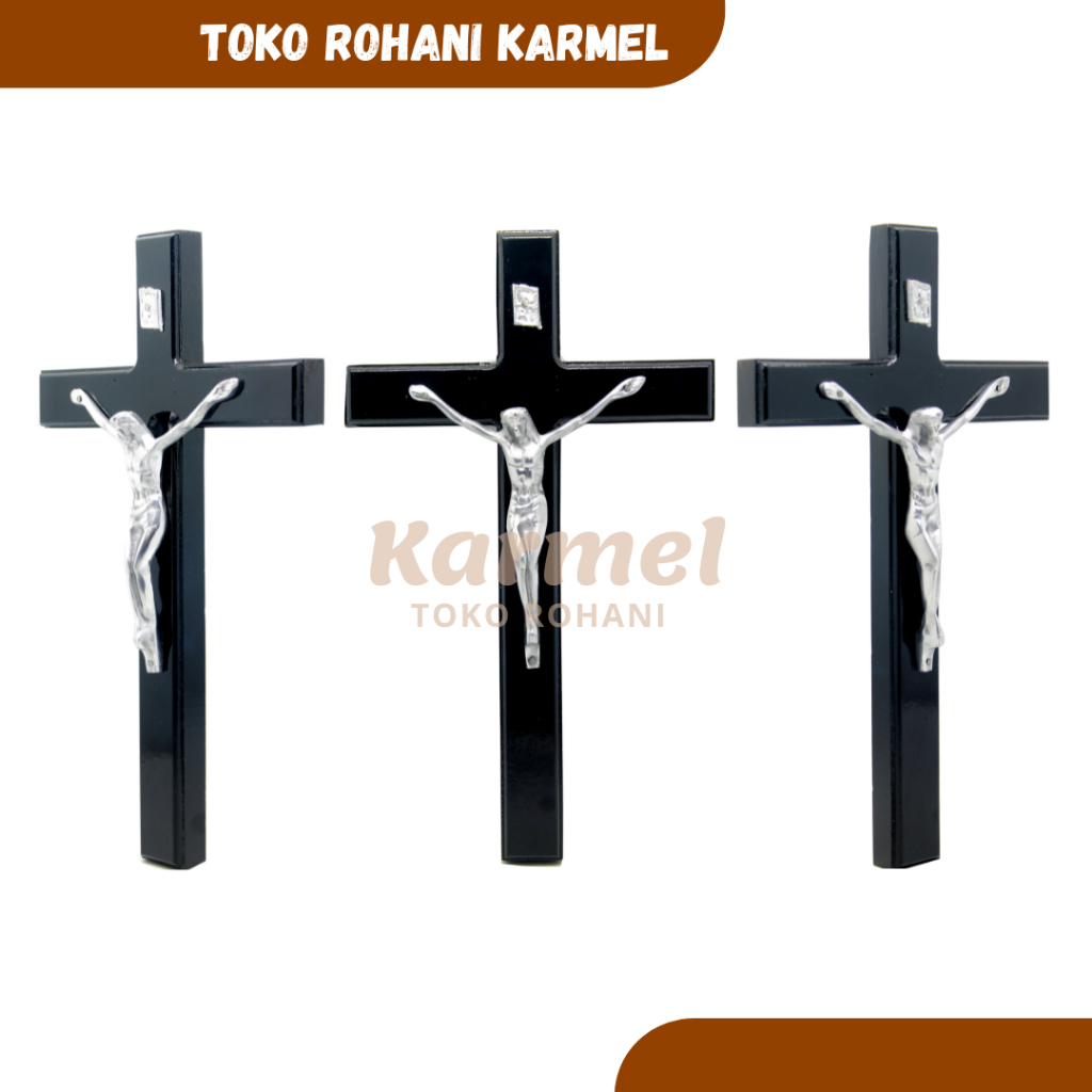 SALIB GANTUNG KATOLIK 25-30 CM (SILVER) / SALIB DINDING KRISTEN / SALIB DINDING/ SALIB KAYU KATOLIK