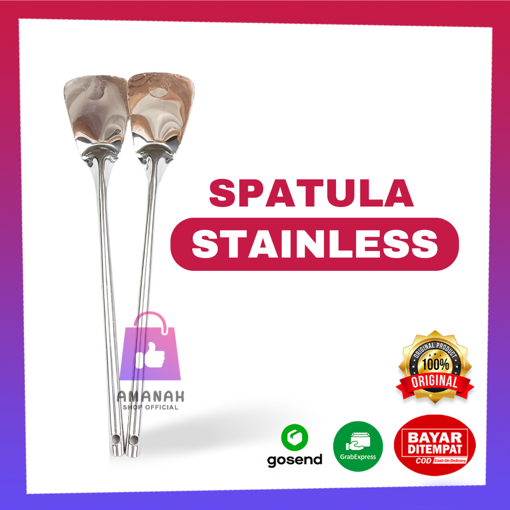 Spatula Penggoreng Stainless Steel Premium Anti Lengket | Spatula Buntu Stainless | Sutil Terusan | 