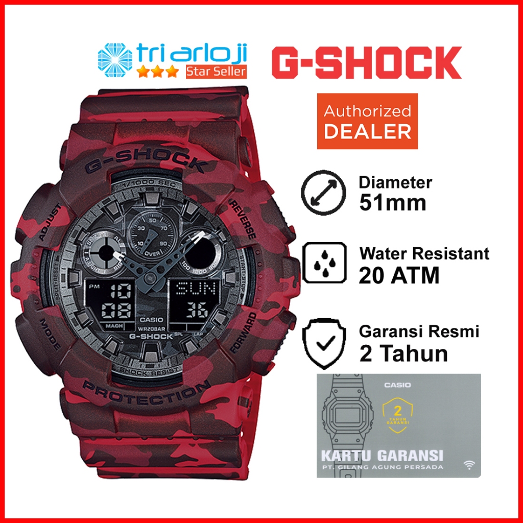 Casio G-Shock GA-100CM-4ADR Jam Tangan Pria GShock Army Kamuflase Merah GA-100CM GA100 GA-100CM-4A