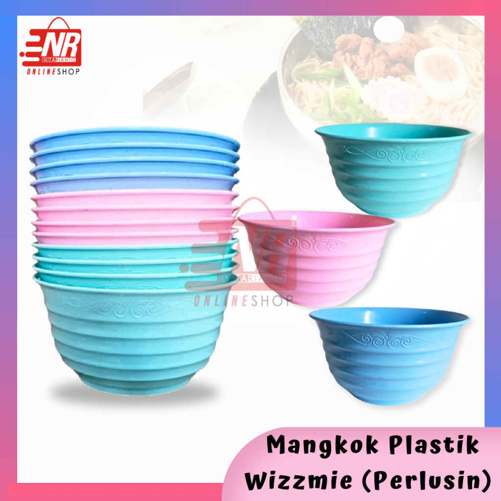 Mangkok Plastik Wizzmie 12Pcs - Mangkuk Plastik Warna Warni Lusinan - Mangkok Bakso - Mangkok Mie