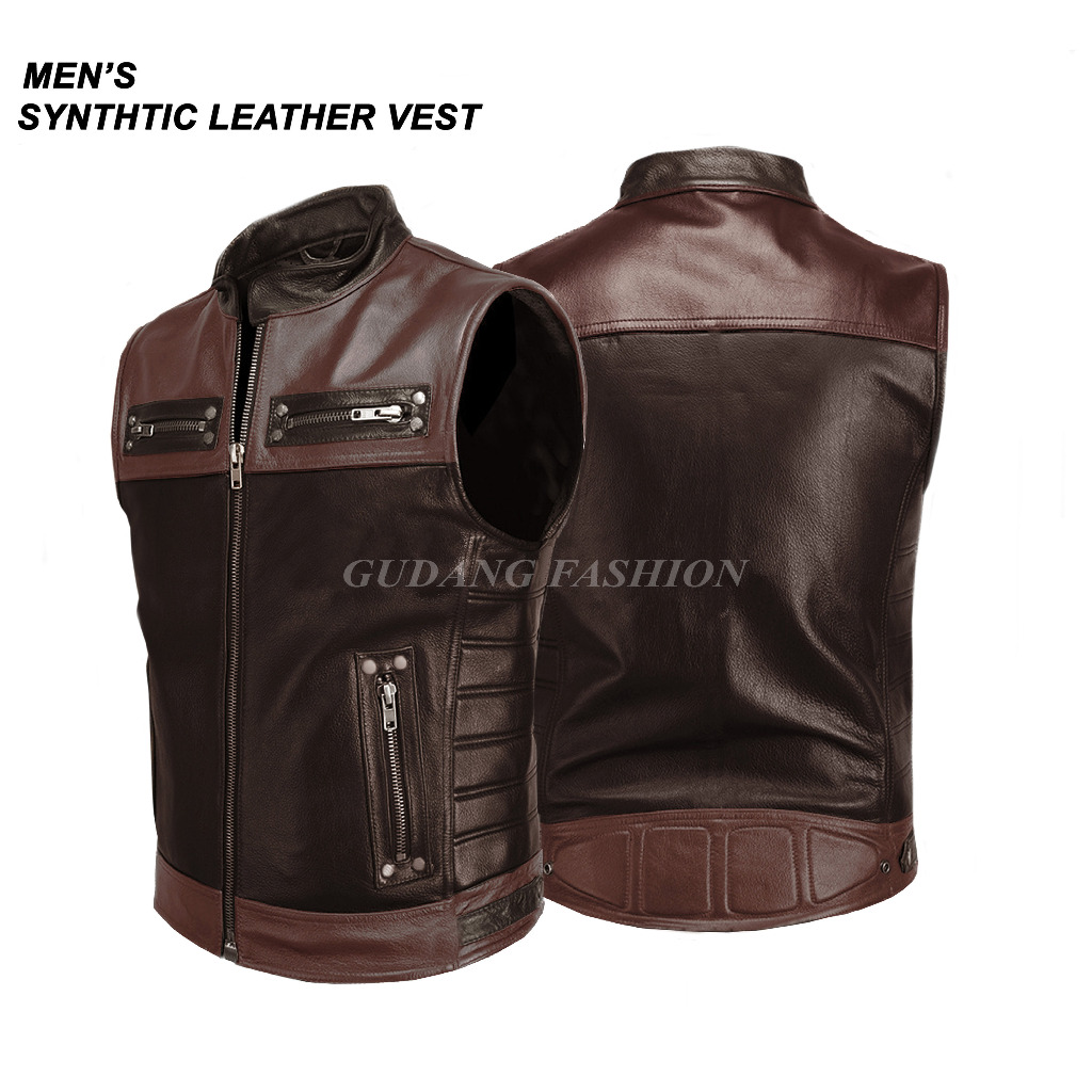 Rompi Kulit Vest Riding Rompi Kulit Sintetis Rompi Pria Motorcycle Vest