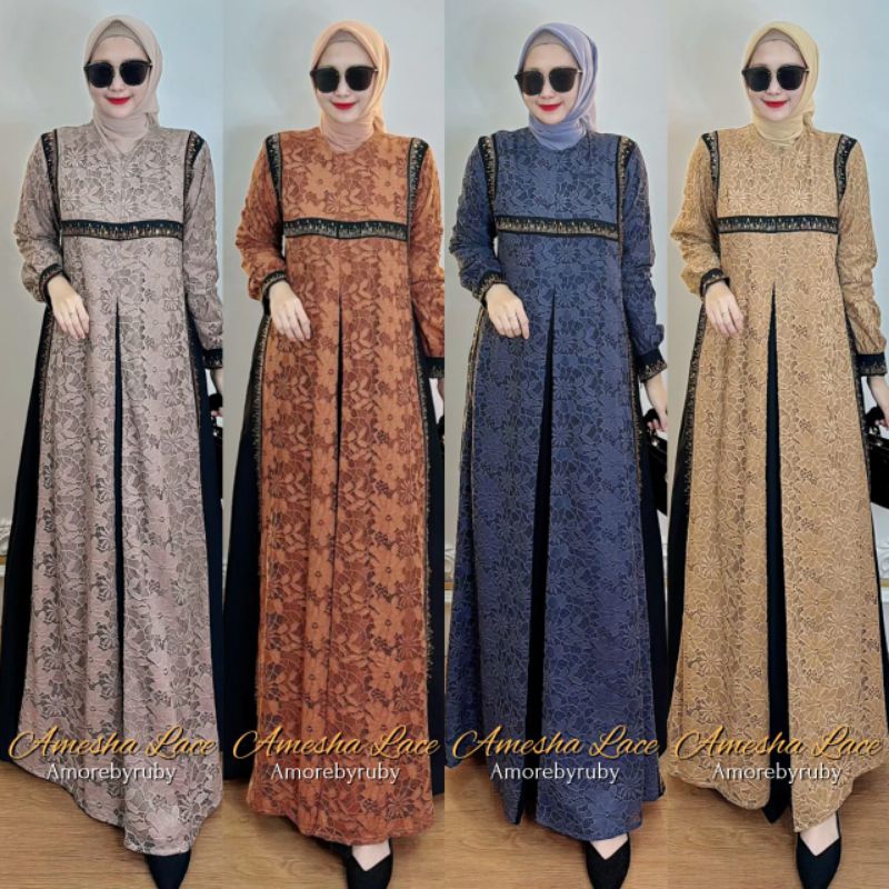 AMESHA LACE DRESS AMORE BY RUBY ORI GAMIS BRUKAT GAMIS MOTIF BUNGA BUSUI ALL SIZE
