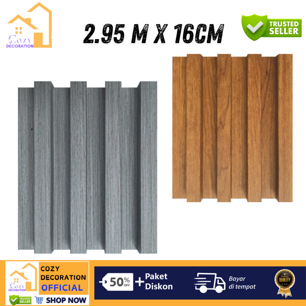 [ PROMO ] WALL PANEL PVC 2.95 METER | WOOD PANEL PVC MOTIF WARNA | HIGH QUALITY | DEKORASI HIASAN