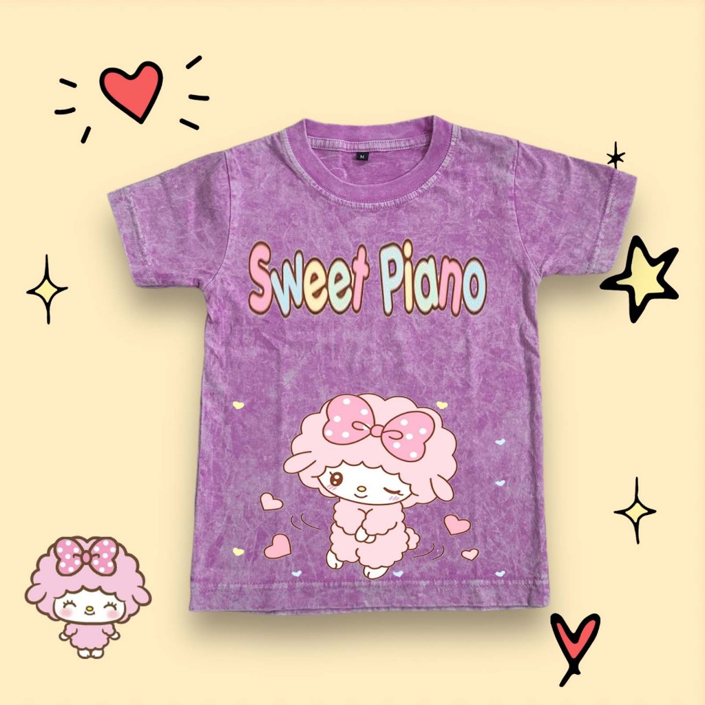 Baju Kaos Anak Washed Varian Warna Motif Sweet Piano Bahan Premium