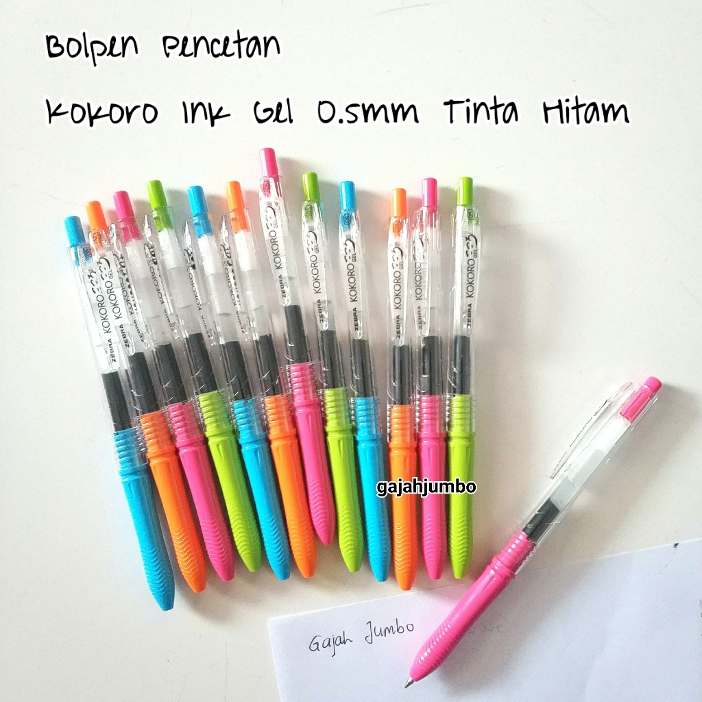 

Bolpen Pencet Tekan Ink Gel Pen Tinta Hitam Kokoro 0.5 mm Bolpoint Pulpen Murah
