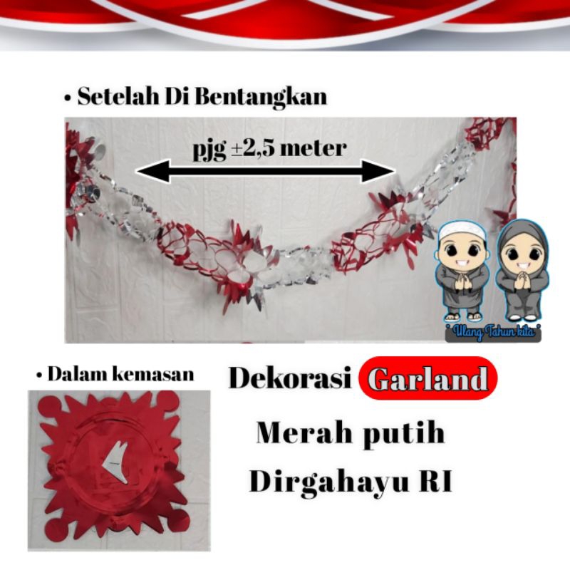 Garland merah putih, Dekorasi Garland Agustusan,Hiasan Garland HUT RI, Dekorasi Garland