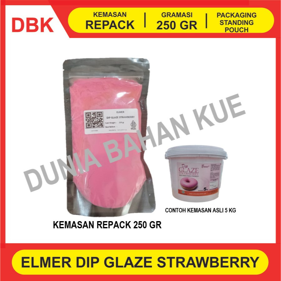

ELMER DIP GLAZE 250 GR - TOPPING DONAT PISANG NUGGET - STRAWBERRY
