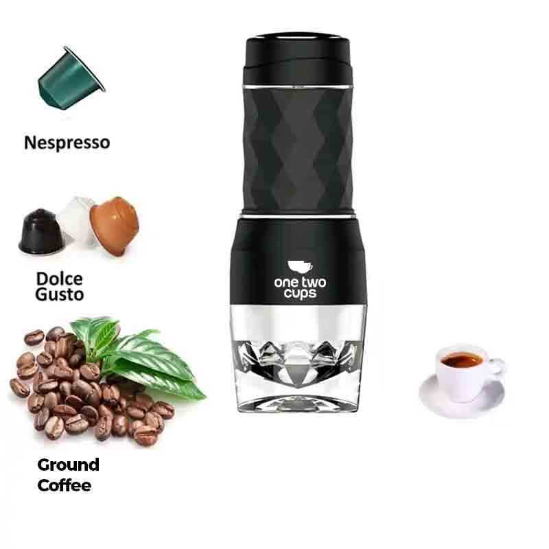 One Two Cups Hand Press Mini Espresso Coffee Maker 3 in 1 20 Bar 120ml - HS-8439