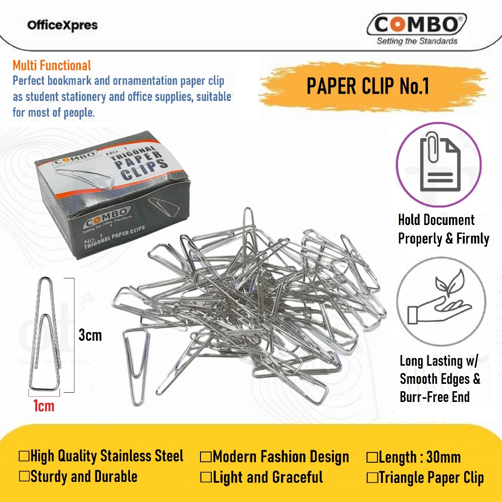 

Penjepit Kertas / Paper Clip Kecil / Klip Kecil / Metal Clip / Klip Kertas / Trigonal Paper Clip No 1 Combo