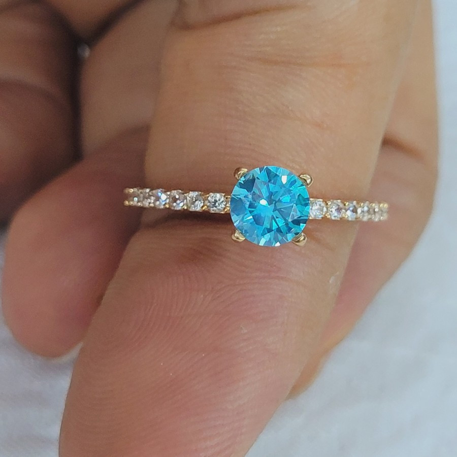 cincin solitaire mata biru emas 70% 700 70 %