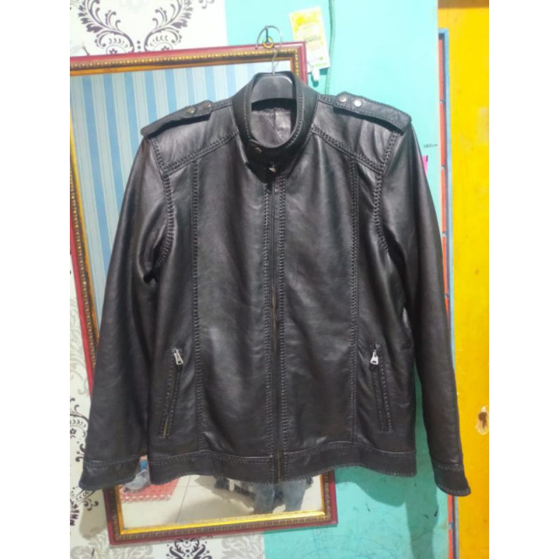 Jaket Kulit Pria Domba Asli Jaket Sulam Kulit Domba Jaket Kulit Model Sulam