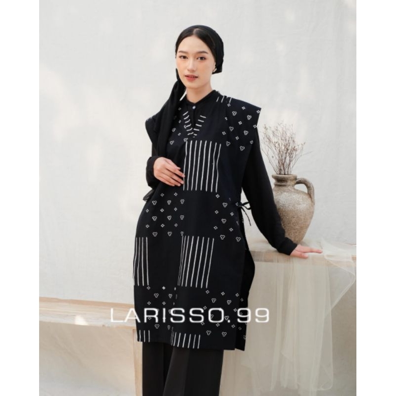 Larisso Vest Batik Panjang / Rompi Batik Wanita / Hitam