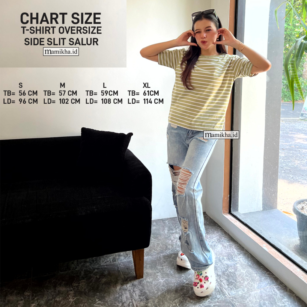 T Shirt Salur Wanita Polos Oversize Wanita Side Slit Bahan Cotton Combad 24S premium Baju Belang Bel