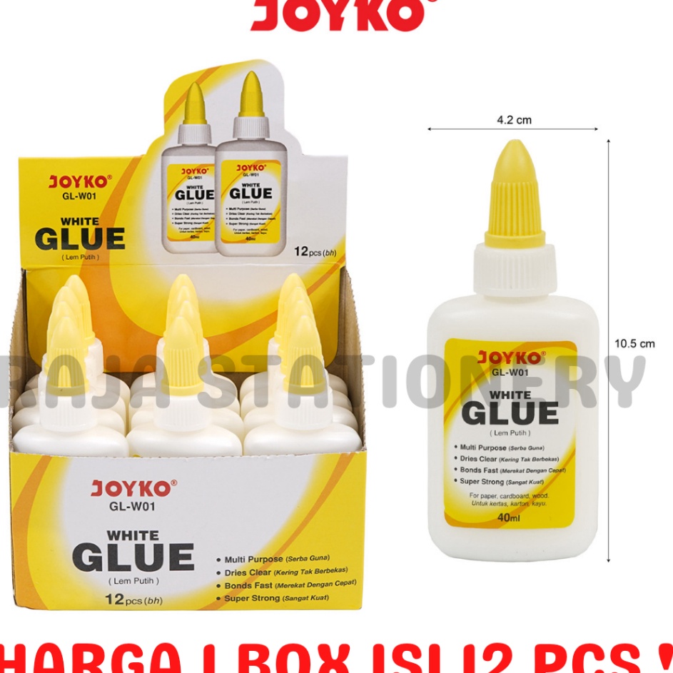 

Sale JOYKO WHITE GLUE 4ML LEM CAIR JOYKO PUTIH PRAKARYA ANAK SEKOLAH GLW1 LUSIN 12PCS