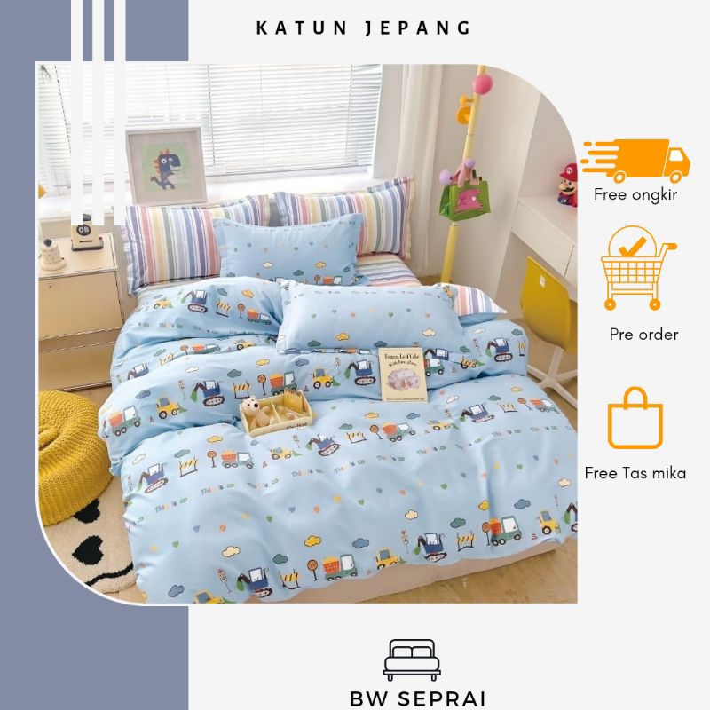 Sprei Katun Jepang Anak Cowok Dino Mobil Traffict Dinosaurus