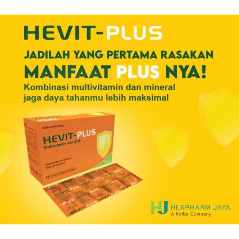 Hevit-Plus mengandung vitamin C 500mg, vitamin E, vitamin B1, vitamin B6, vitamin B12, dan Zinc