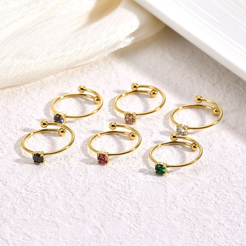 Clafel & Co - DESILIA Cincin Wanita Titanium Asli Lapis Emas 18K Gold Zircon Jewelry