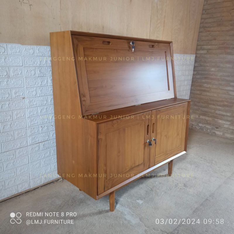 lemari rak buku meja belajar minimalis retro jadul scandinavian jati jepara