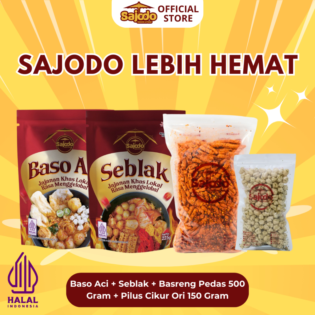 

Sajodo Lebih Hemat (Baso Aci, Seblak, Basreng 500gr , Pilus Cikur 150gr)