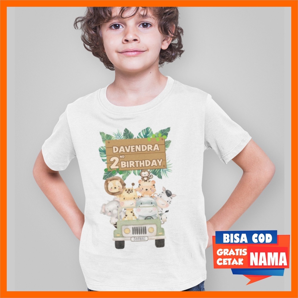 Baju Kaos Ulang Tahun Ultah Birthday Anak Motif Animal Zoo Safari Jungle 2 Gratis Cetak Tulis Sablon