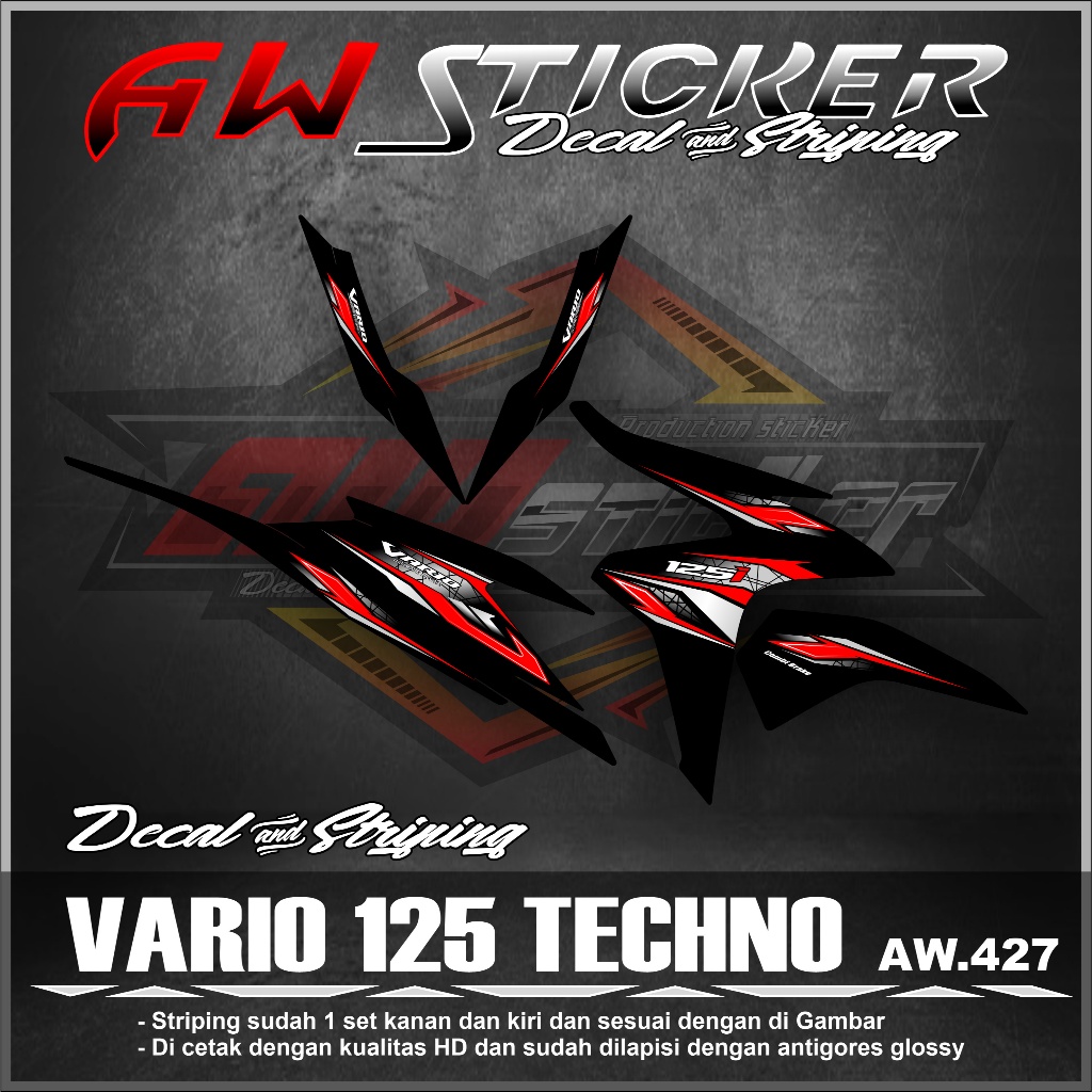 Striping Vario 125 Techno 2013 - 2015 Sticker  Variasi Motor Vario 125 KZR Desain Simple Terbaru Aw-