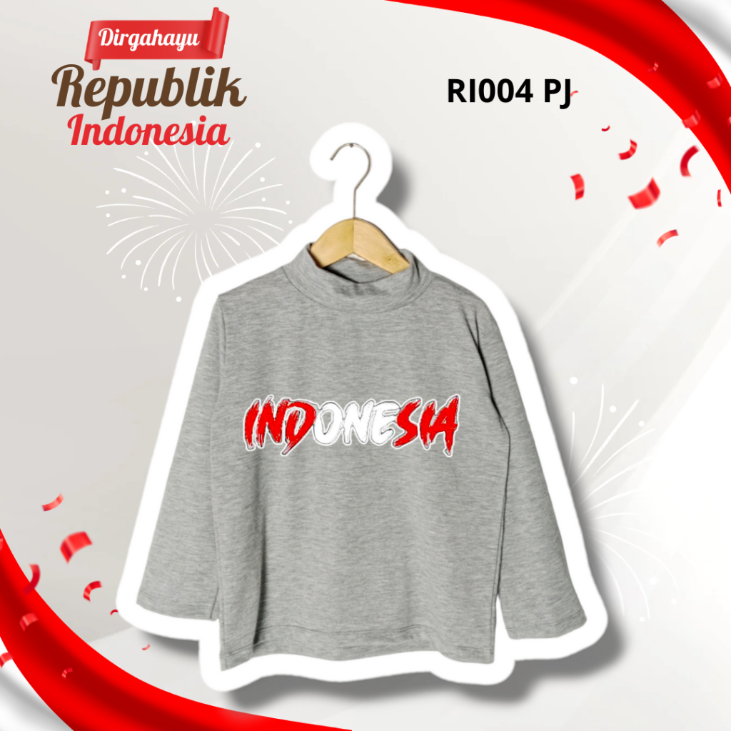RI004 Atasan Lengan Panjang Turtle Neck - Baju Atasan Kaos Top Hijab Anak Perempuan Laki-laki Kerah 
