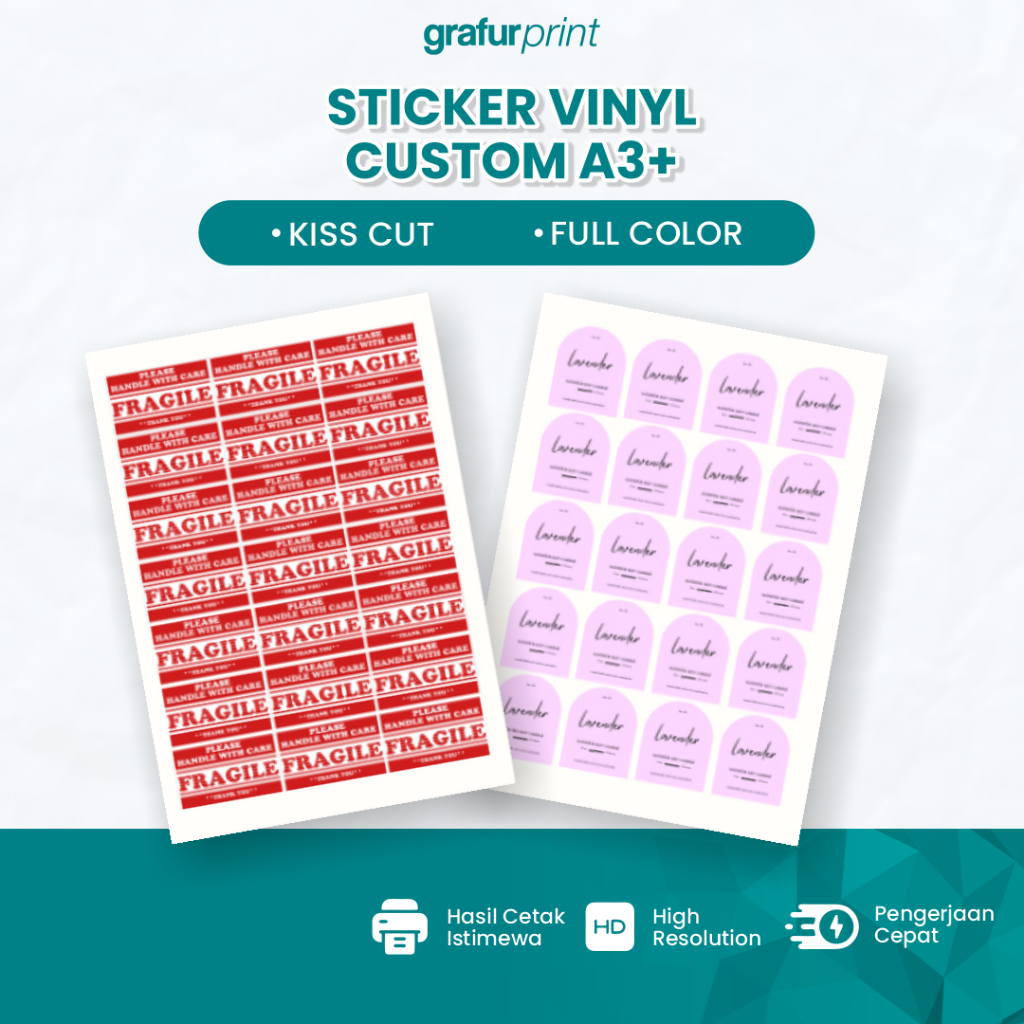 CETAK STIKER LABEL VINYL CUSTOM KISS CUT / CUTTING SETENGAH PUTUS