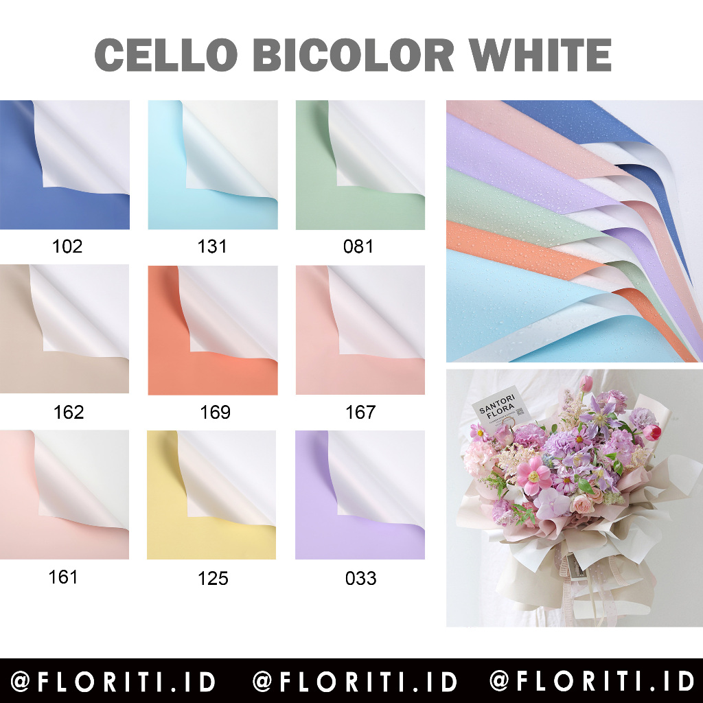 

(5 LEMBAR) Kertas Buket Cellophane Bicolor White/Flower Wrapping Double Side