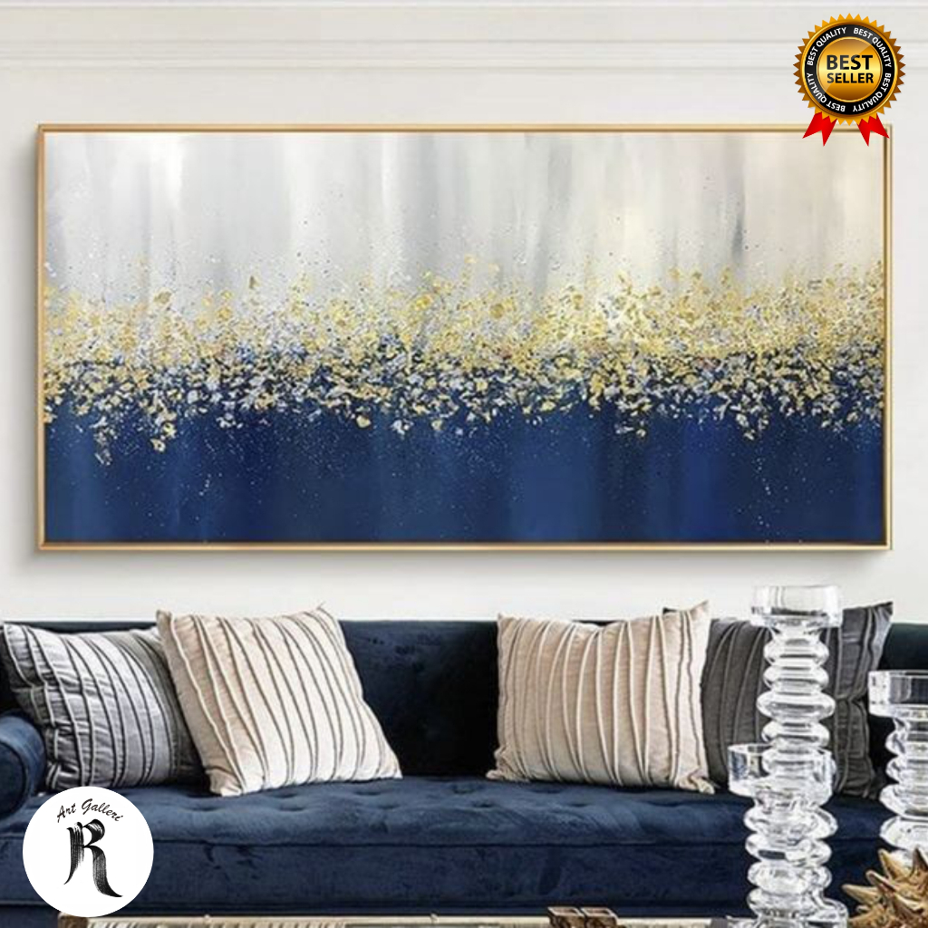 Lukisan kanvas abstrak golden aestetic - lukisan kanvas siap pajang - abstrak wall decor