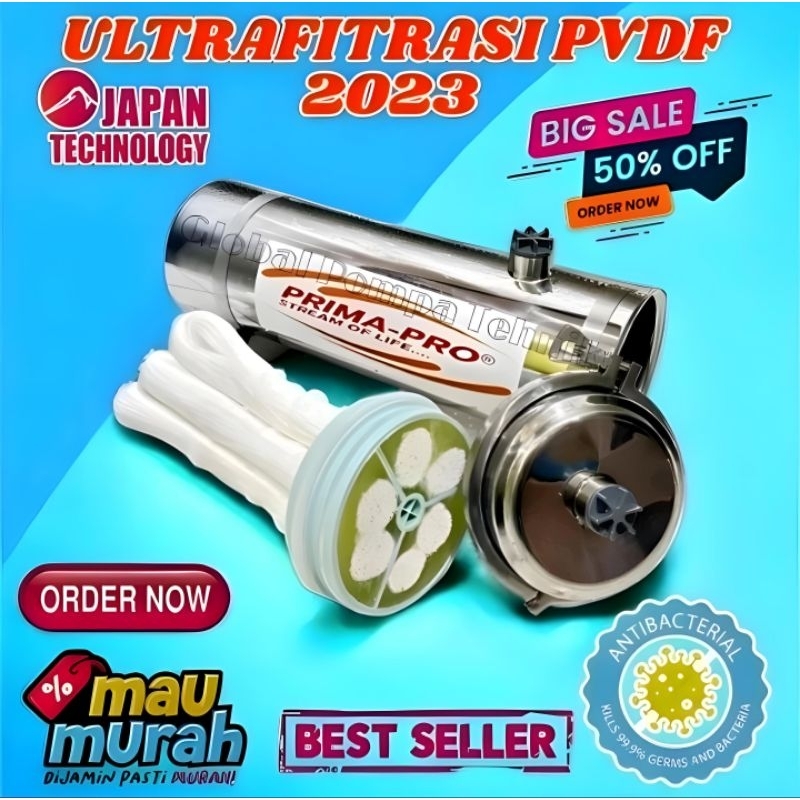 Prefilter Air Ultrafiltrasi PVDF 5000 LPH Body Stainless Steel Penyaring Bakteri dan Virus 1 Set