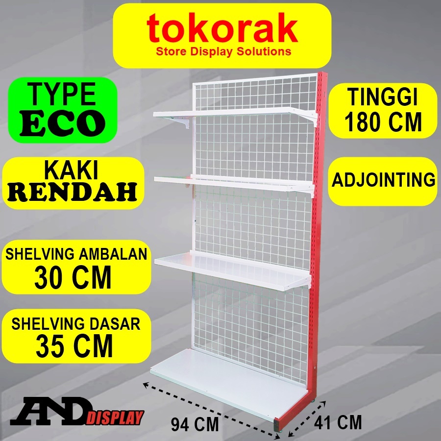 RAK GONDOLA MINIMARKET SINGLE ADJOINTING ECO KR 35 / 30 CM AMBALAN SHELVING RAK SUPERMARKET 180 CM R