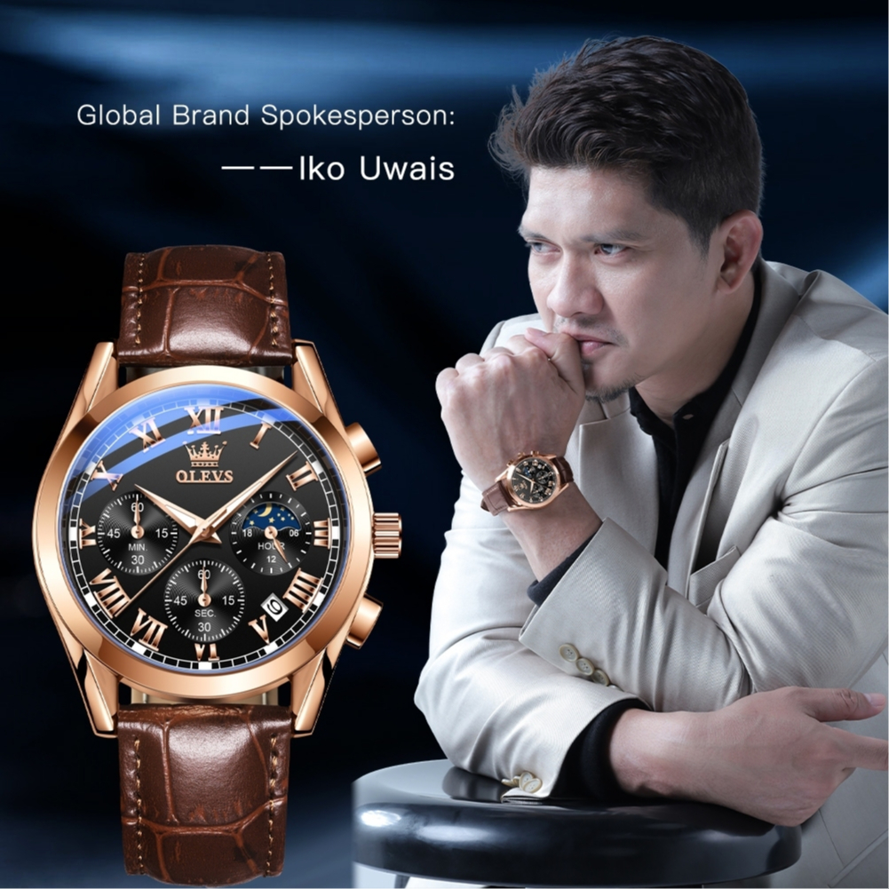 Jam Tangan Pria Original Anti Air Kulit Tahan Luxury Chronograph Watch Men Multifungsi OLEVS  2871